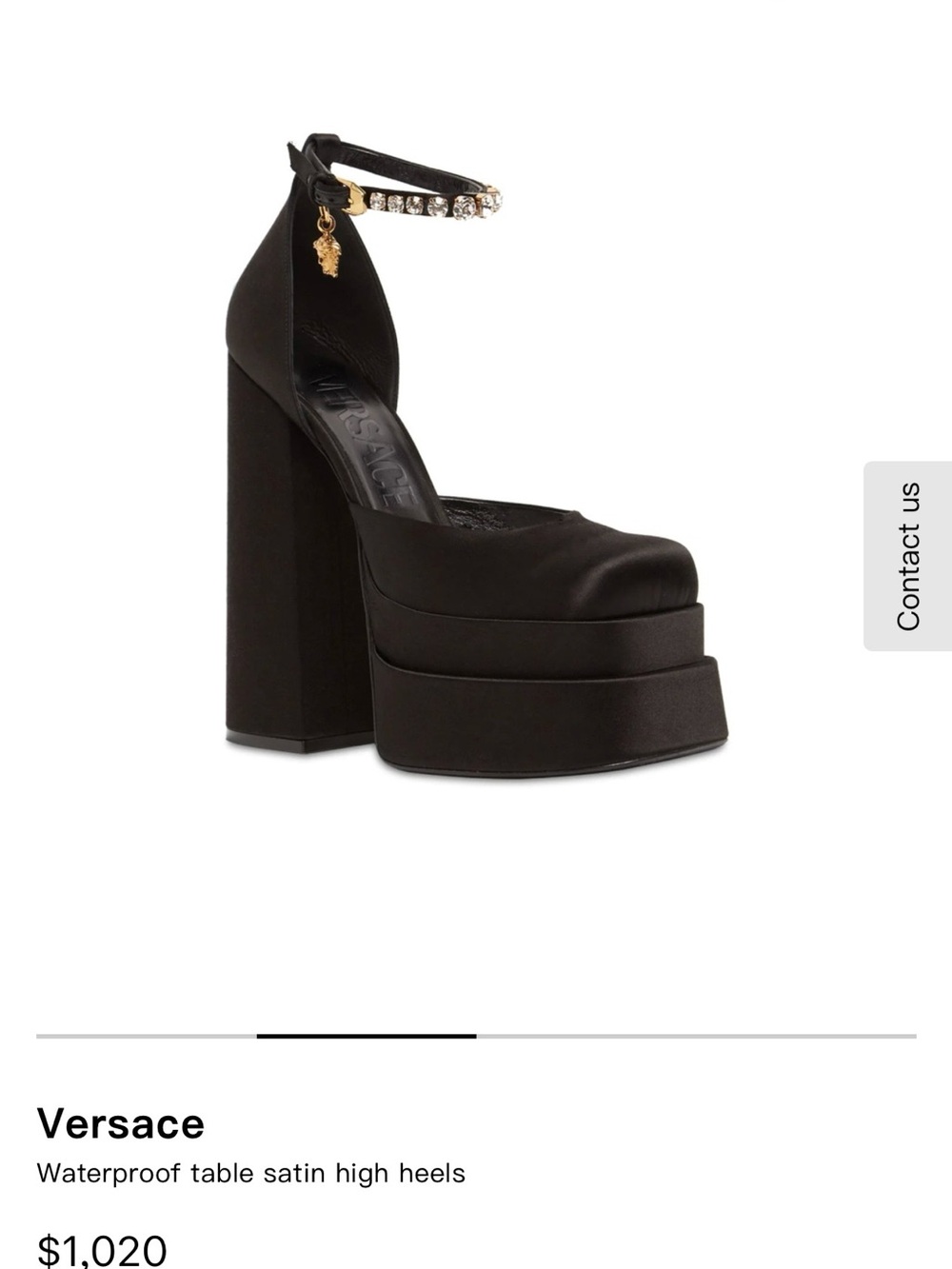 Versace Black Satin Platform Ankle-Strap Pumps with Crystal Accent